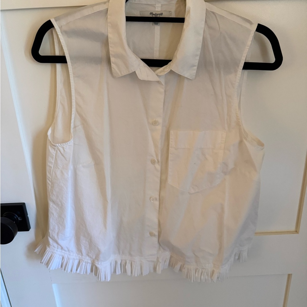 Madewell Cream Sleeveless Button-Down Shirt